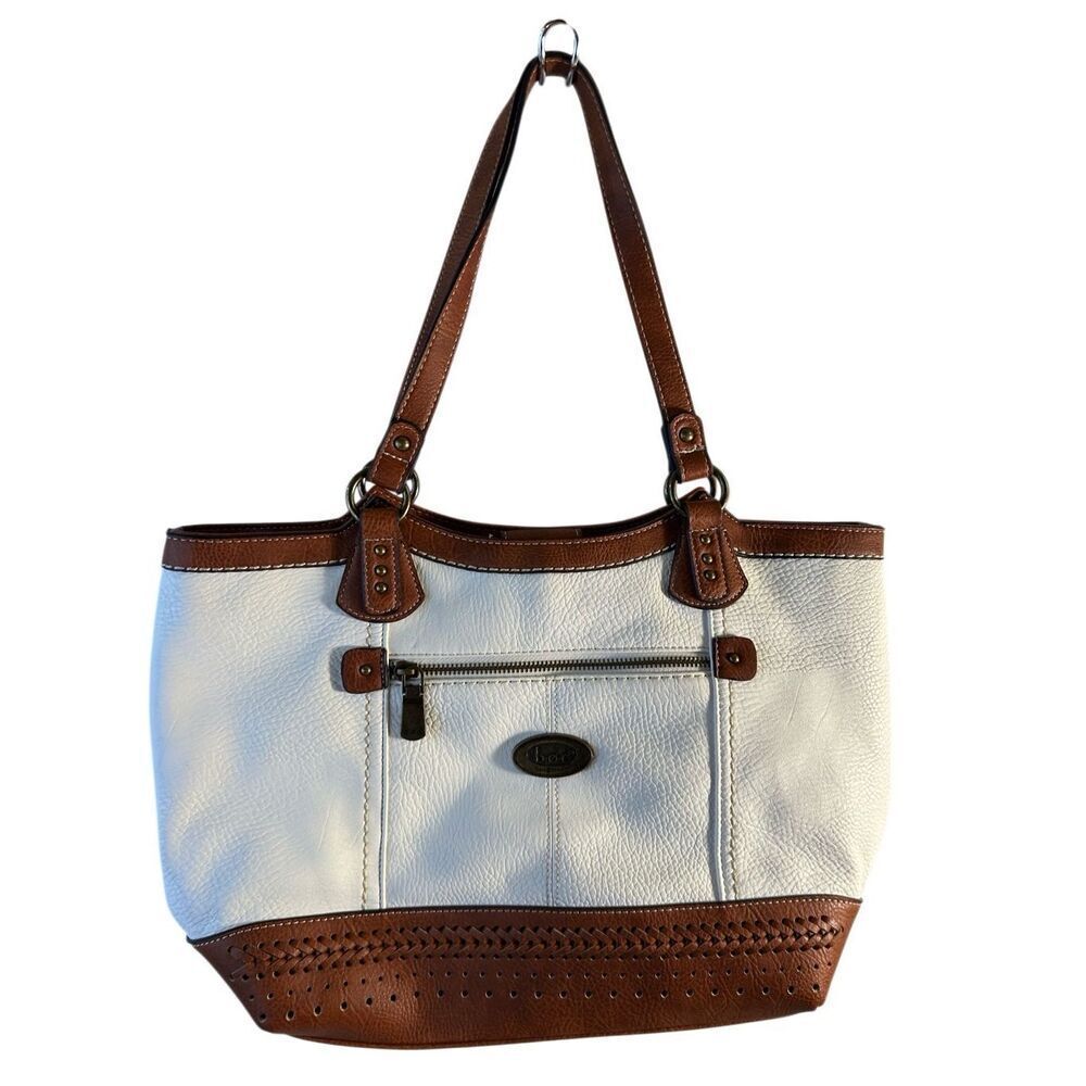 BOC b.o.c. shoulder bag purse white brown 16"x10" zipper snap